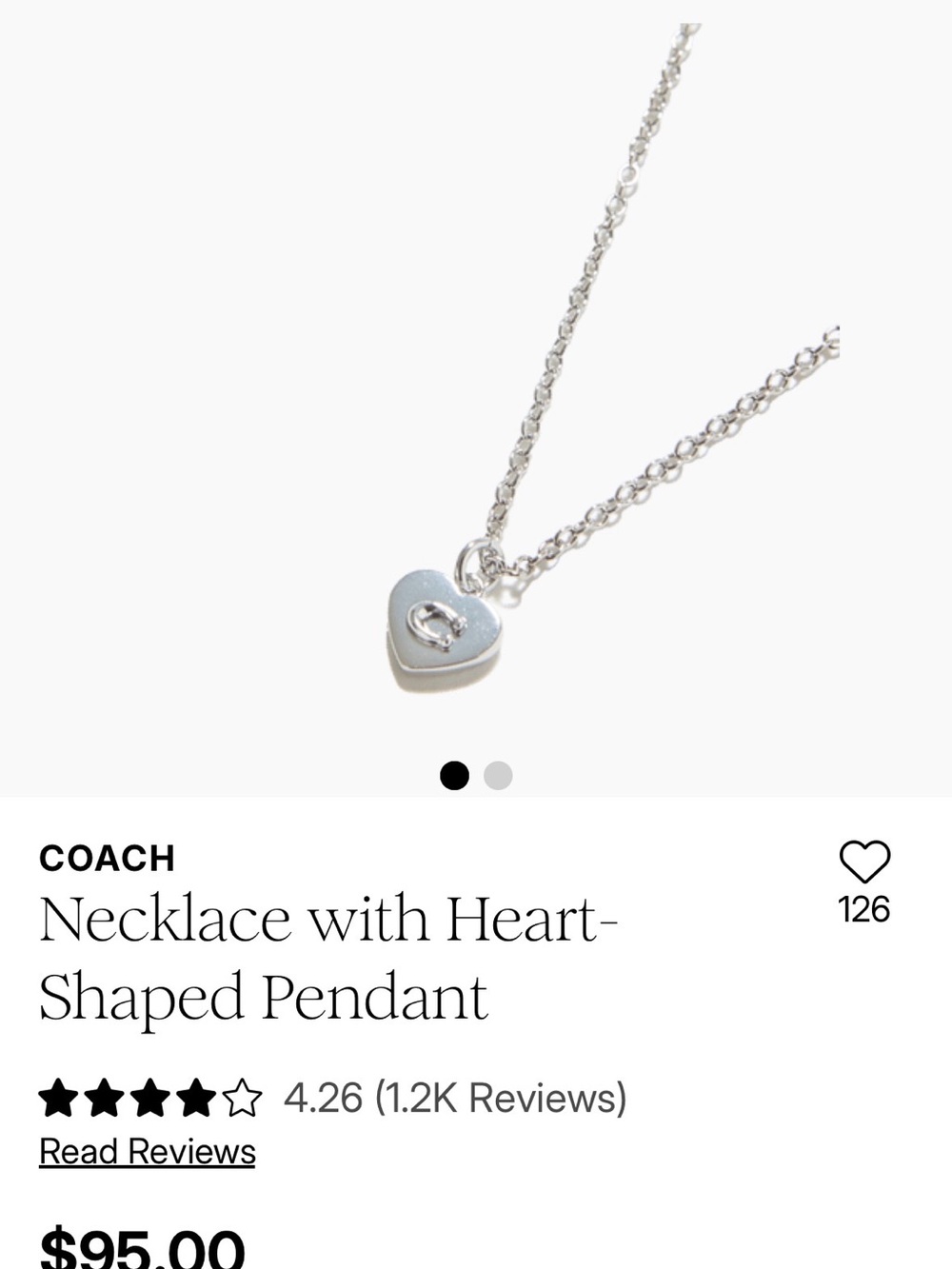 COACH Silver Heart Charm Necklace